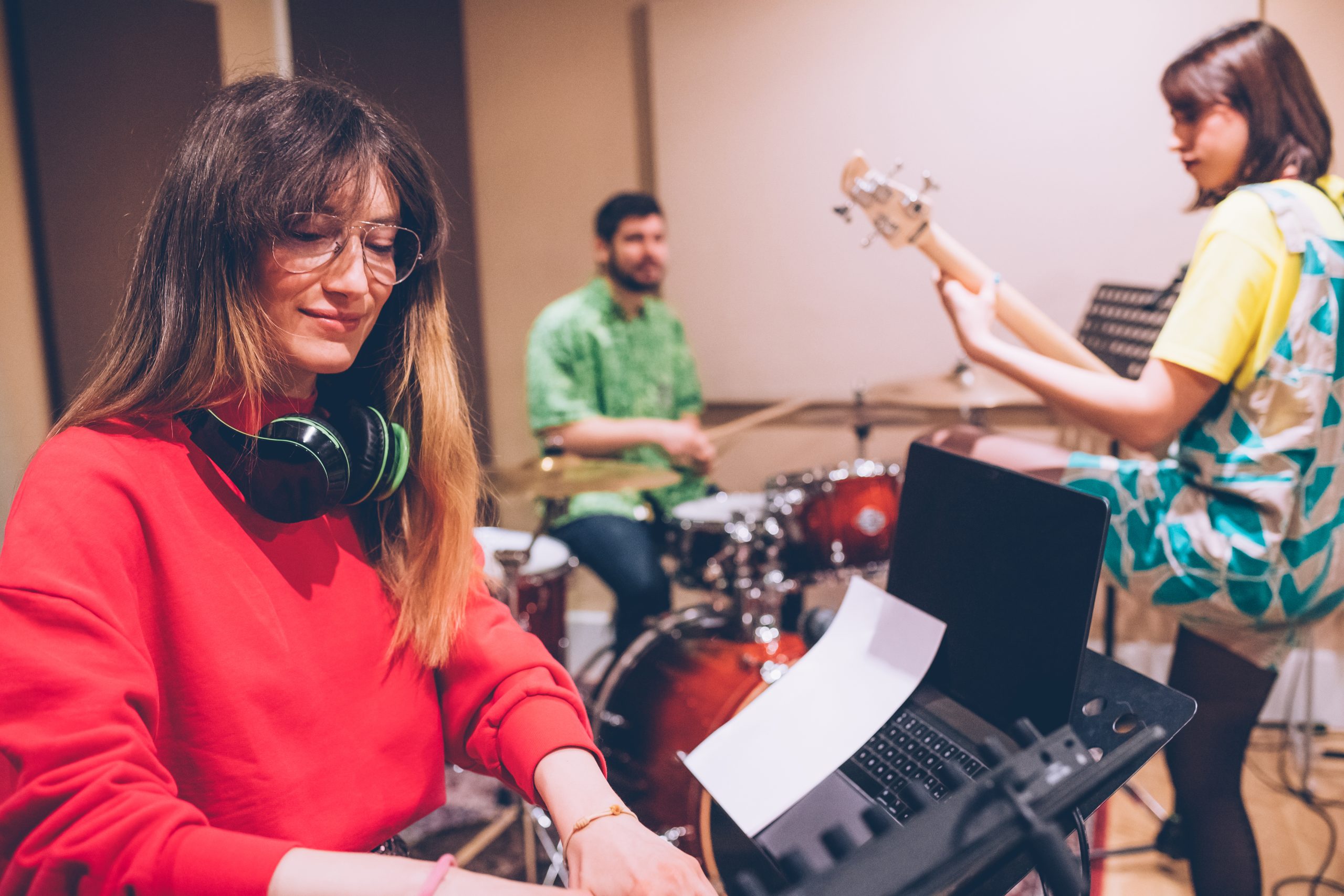 musicians practicing in a studio before a gig